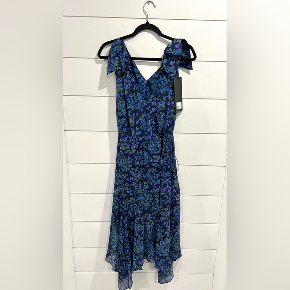 NWT The Kooples blue floral silk wrap dress - Picture 2 of 7